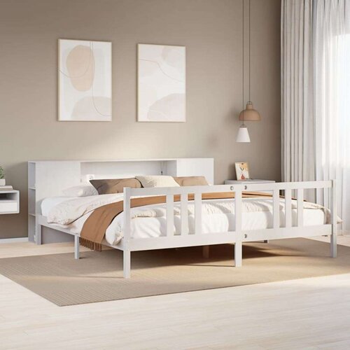 vidaXL Knjižna postelja brez vzmetnice bela 200x200 cm trdna borovina Cene
