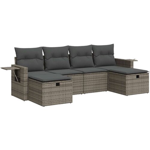  6-dijelni set vrtnih sofa od poliratana s jastucima sivi Slike