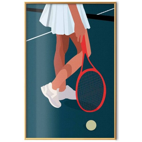  Plakat - Tennis Player with a Red Racket on the Court - Illustration 40x60 Zlatni okvir Slike