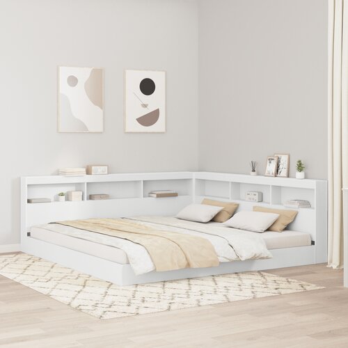 VidaXL Krevet s policom bijeli 200x200 cm od MDF-a Slike