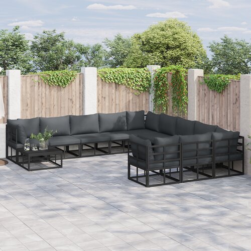VidaXL Vrtna sedežna garnitura 11 pcs Črna 70 x 70 x 32 cm Aluminij Slike