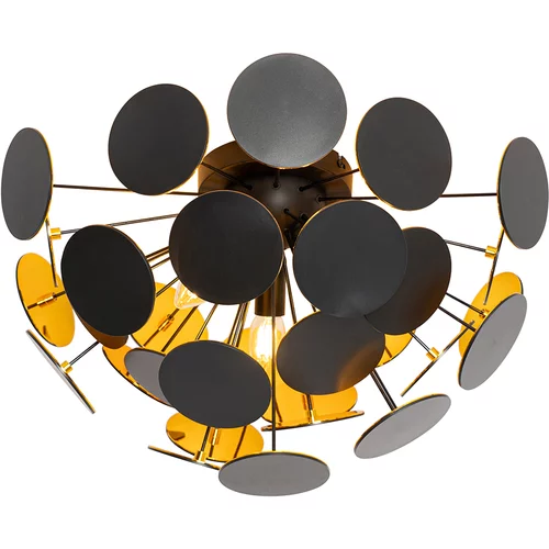QAZQA Dizajnerska stropna svetilka črna z zlatom 54cm 3-light - Cerchio