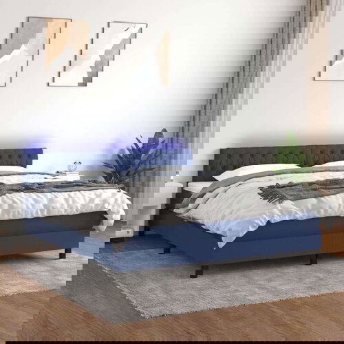  Box spring s madracem LED plavi 180x200 cm od tkanine Slike