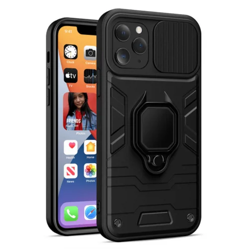 Silikonski ovitek Armor Ring z zaščito kamere za iPhone 16 Pro - črn