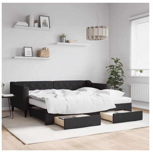 VidaXL Dnevni krevet na razvlačenje s ladicama crni 90x190 cm tkanina Slike