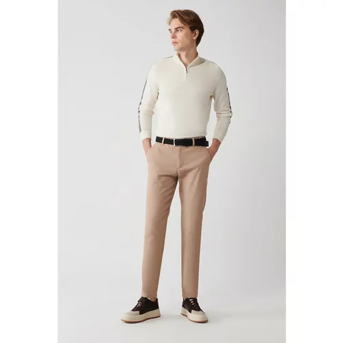 Avva Men's Beige Side Pocket Dobby Slim Fit Slim Fit Flexible Chino Canvas Trousers