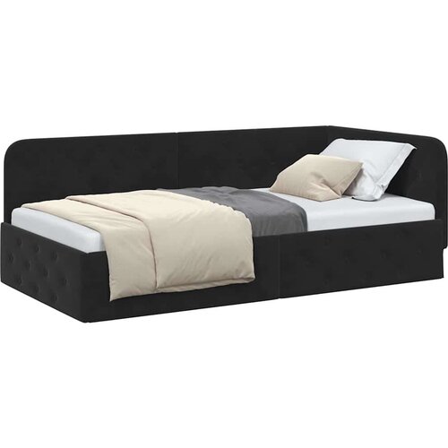 VidaXL Kutni okvir kreveta s uzglavljem Crna 90 x 190 cm Bar&amp;scaron;un Slike
