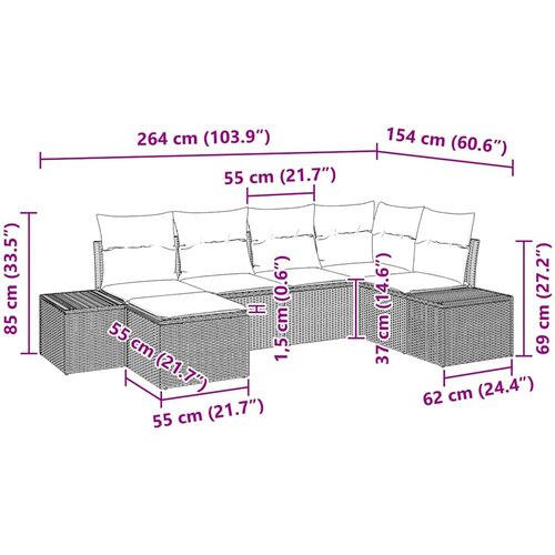  Sjedeća garnitura za vrt 6 kom. Svijetlo siva poliratan Svjetlosiva 184 x 62 x 85 cm Slike