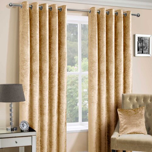 HOMESCAPES Mustard Gold Luxury Crushed Velvet Lined Eyelet Curtain Par, 117x182 cm, (20749679) Cene