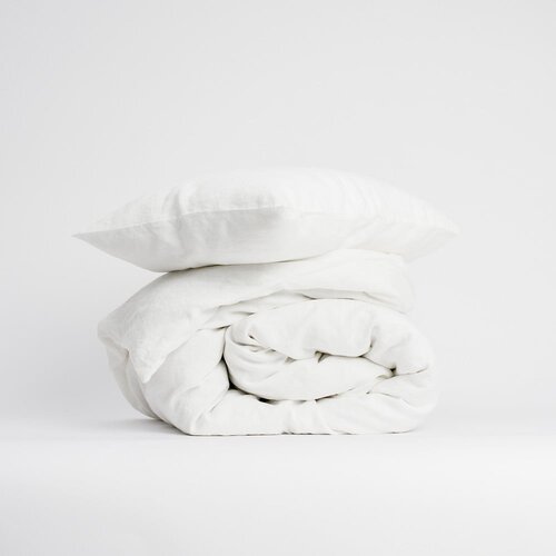 Linen Tales Bijela posteljina za bračni krevet/za produženi krevet od mje&amp;scaron;avine lana 240x220 cm &amp;ndash; Slike