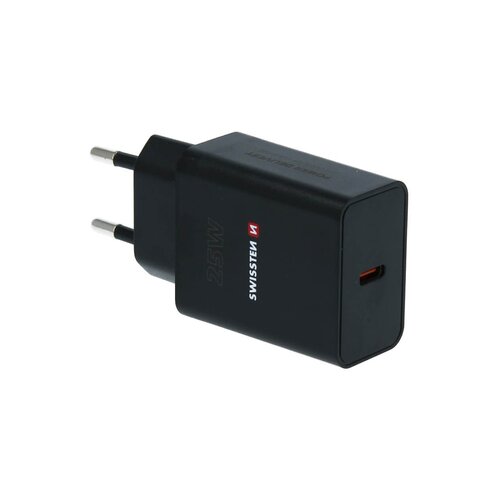Swissten mrežni adapter za punjač PowerDelivery 25W, iPhone + Samsung, crni Slike