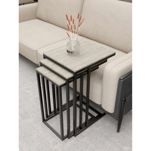 Hanah home Mira set stolića (umetnuti), crna/travertin (3 kom) Cene
