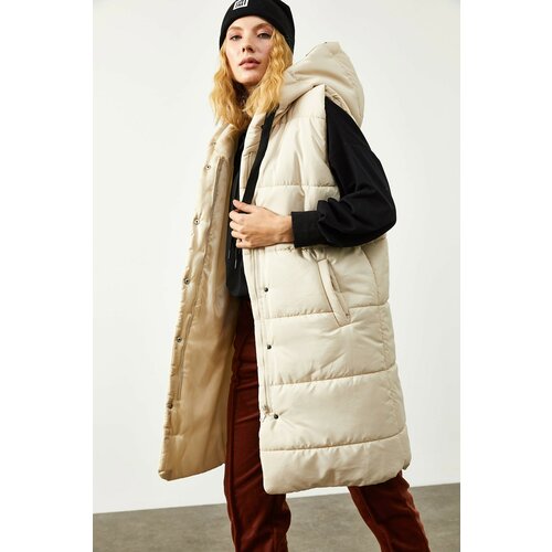 XHAN Women's Ecru Hoodie & Inflatable Vest with Snap Button Cene