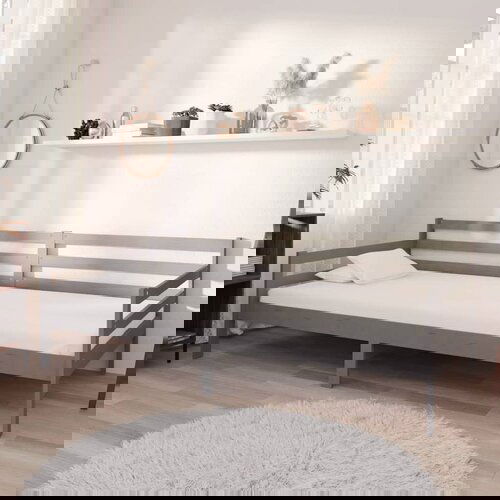 VidaXL Dnevni ležaj od masivne borovine sivi 90 x 200 cm Slike