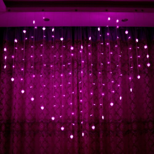 Venisymlis 2X1M 128 Led Svetlobni Niz V Obliki Srca 220V Lučka Za Zavese Dekoracija Doma, Praznični Božič - Roza, (22068142) Cene