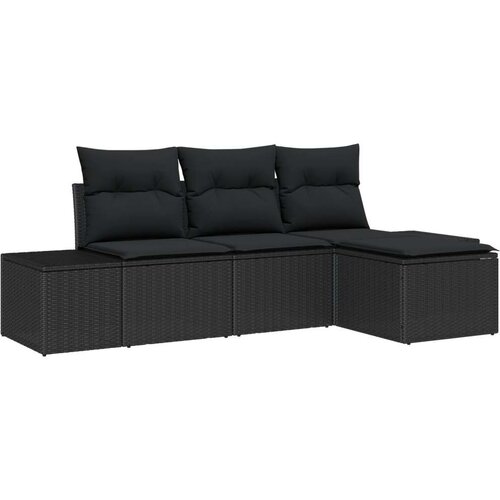 vidaXL 4-delni vrtni kavč set z blazinami Črna Poli ratan Cene
