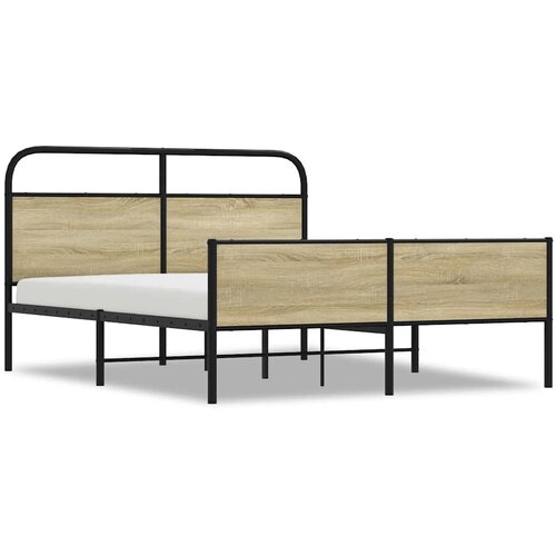 Maison Chic Kovinski Posteljni okvir - Dvoposteljna postelja - Zakonska postelja brez vzmetnice sonoma hrast 150x200 cm, (21694192) Slike