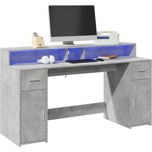 vidaXL Radni stol s LED svjetlima sivi 160x55x91 cm konstruirano drvo Cijene