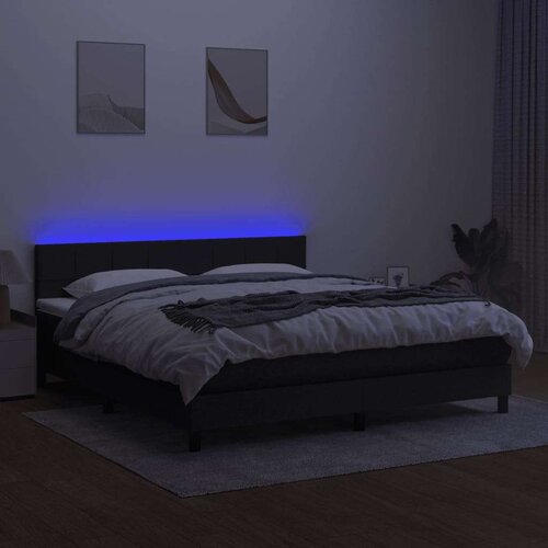  Box spring s madracem LED crni 180x200 cm od tkanine Slike