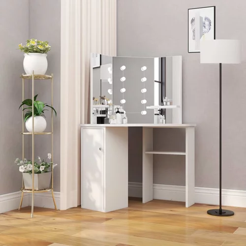  Kutni toaletni stolić za šminkanje s LED svjetlima bijeli