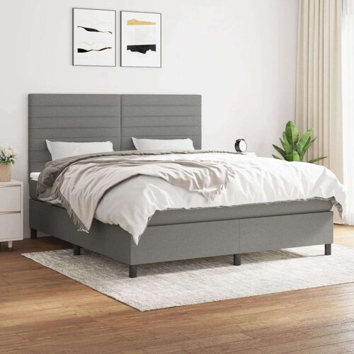  Box spring postelja z vzmetnico temno siva 160x200 cm blago, (20893675) Slike