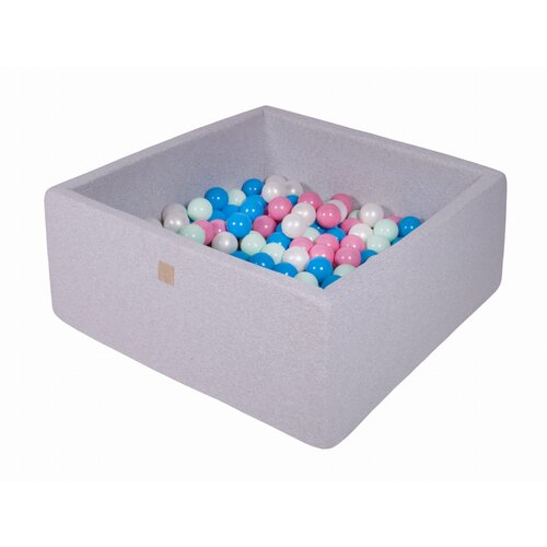MeowBaby Square Ball Pool, 90x90x40 cm s 300 žogicami, bombaž, svetlo siva: modra/biserna/svetlo roza/mint, (21333881) Cene