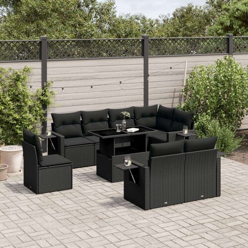  9-dijelni set vrtnih sofa s jastucima crni od poliratana Cijene