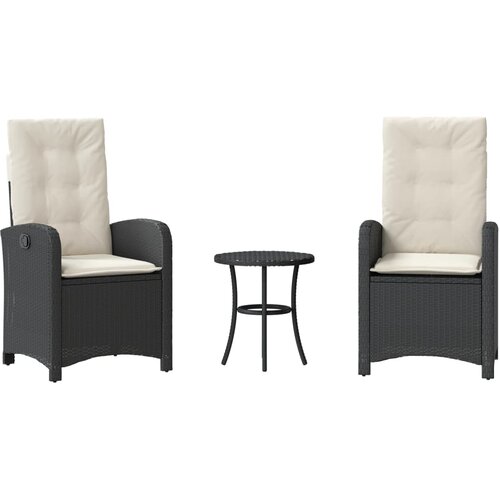  3-dijelni bistro set s jastucima crni od poliratana Slike