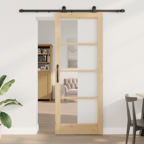 VidaXL Drsna vrata s kompleti za montažo &amp;#039;ORKDAL&amp;#039;Masivni les in steklo, Notranja vrata s steklom &amp;#039;ORKDAL&amp;#039;83x211x4 cm Masivni les iz bora Slike
