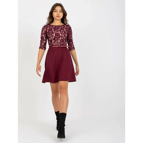 Fashion Hunters violet flared cocktail dress with a belt