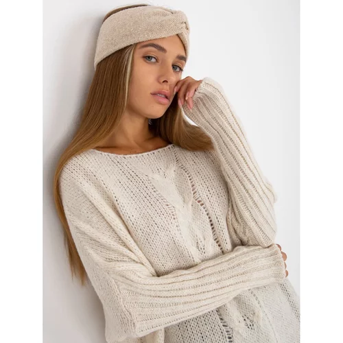 Fashionhunters Ecru women's oversize sweater with OCH BELLA wool