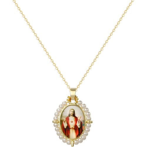 Ogrlica Medaljon Isus PM-41178 - Zlata / Bela / Tip3 KP41178 Slike