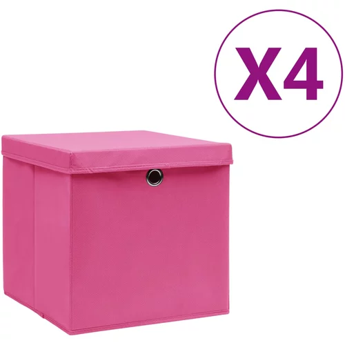 vidaXL Škatle s pokrovi 4 kosi 28x28x28 cm roza