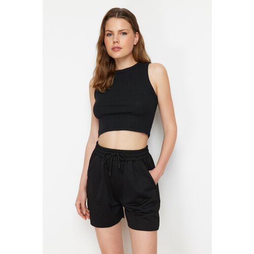 Trendyol Black Ribbed Undershirt and Shorts Flexible Knitted Two Piece Set Cene