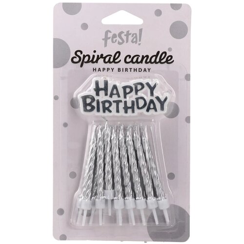 Spiral candle, svećica, srebrna, 16K sa držačima+ Happy birthday Cene