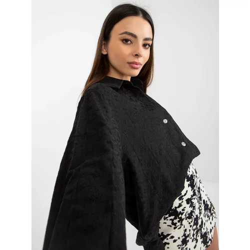 Fashion Hunters Black openwork oversize shirt with embroidery