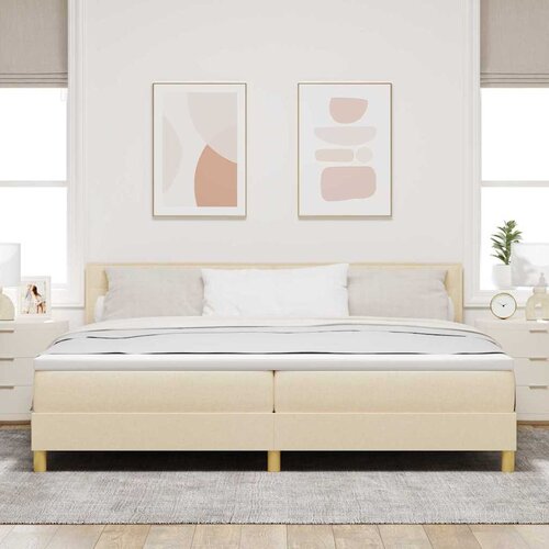  LED Box Spring Krevet s LED trakama Krema 200 x 200 cm tkanina Slike