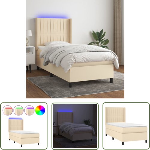The Living Store Box spring postelja z vzmetnico LED krem 90x190 cm blago - Box Spring Postelja, (21737154) Cene