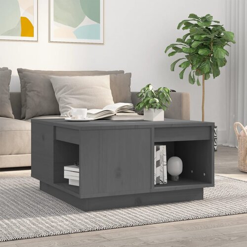 The Living Store Klubska mizica siva 60x61x32,5 cm trdna borovina - Klubska Mizica, (21575230) Cene