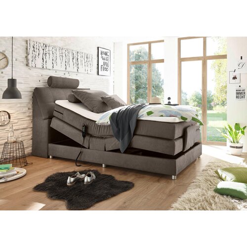 MID.YOU POSTELJA BOXSPRING 120 cm x 200 cm , tekstil, leseni material rjava Slike