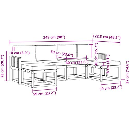  Set vanjskih sofa 6 kom. Prirodna i krem Smeđa 249 x 122,5 x 73 cm Slike