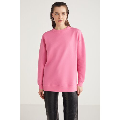 Grimelange Allys Women's Crew Neck Oversize Basic Pink Sweatshirt Slike