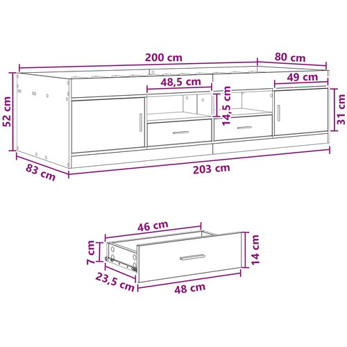  Okvir kreveta s pohranom s ladicama Siva Sonoma 80 x 200 cm Slike
