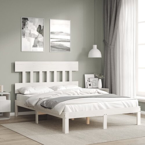vidaXL Posteljni okvir z vzglavjem bel 140x190 cm trden les Cene