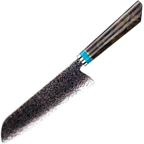  Damask kuhinjski nož ZE-37409 - Santoku / Smeđa / Plava KP37409 Cene