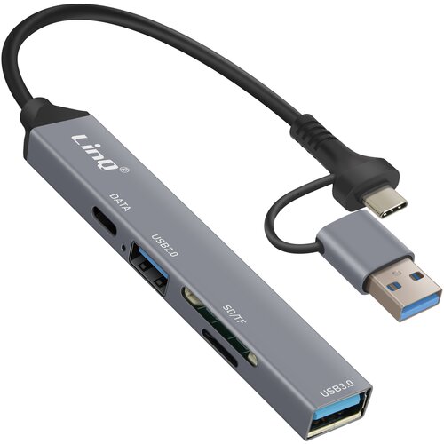 LINQ USB C in vozli&scaron;če USB z USB-C + USB 2.0 + 3.0 Bralnik kartic SD in TF, Črna, (5000063507) Cene