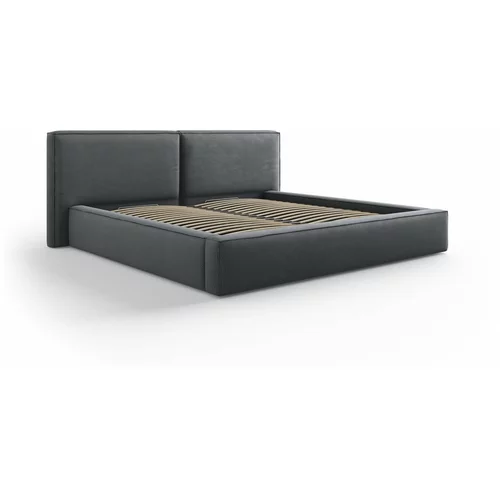 Cosmopolitan Design Temno siva oblazinjena zakonska postelja s prostorom za shranjevanje in letvenim dnom 200x200 cm Arendal –