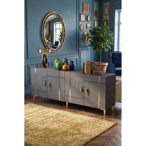 Hanah home komoda Ilay 180, 180 cm, antracit / zlatna Cene