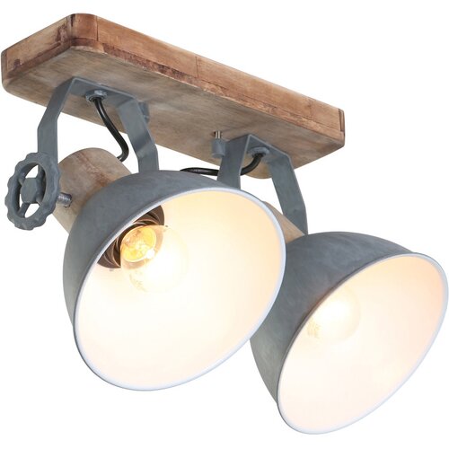 Mexlite Industri&amp;euml;le plafondspot hout met grijs 2-lichts draai- en kantelbaar - Gearwood Slike