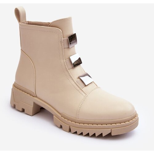 Kesi Leather flat boots, light beige Azulenn Slike
